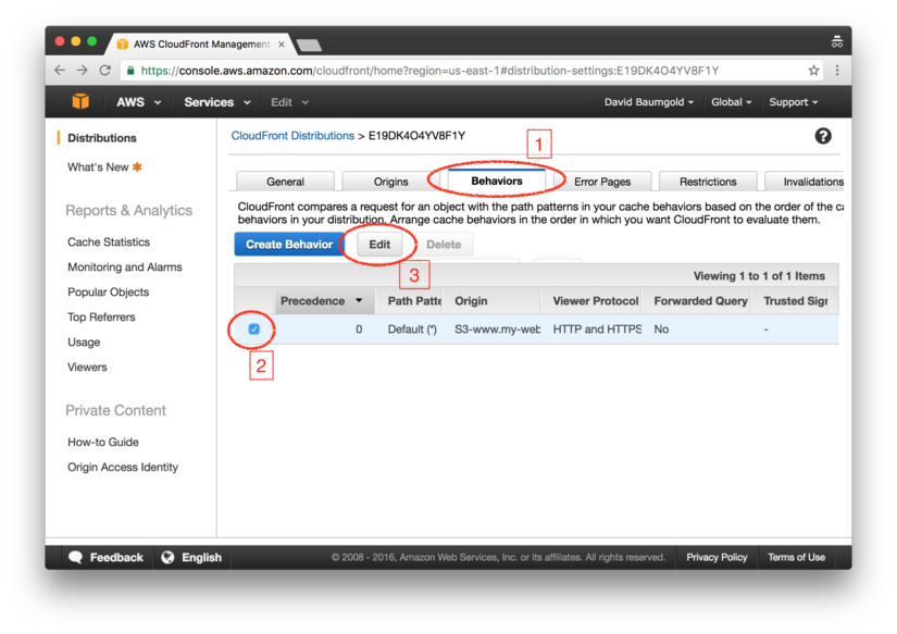 CloudFront: edit a distribution's behaviors