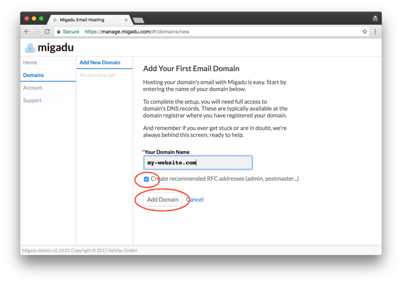 Migadu: add a new domain to your account