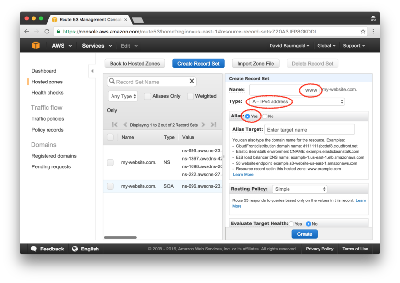 AWS Route 53: create a CNAME record