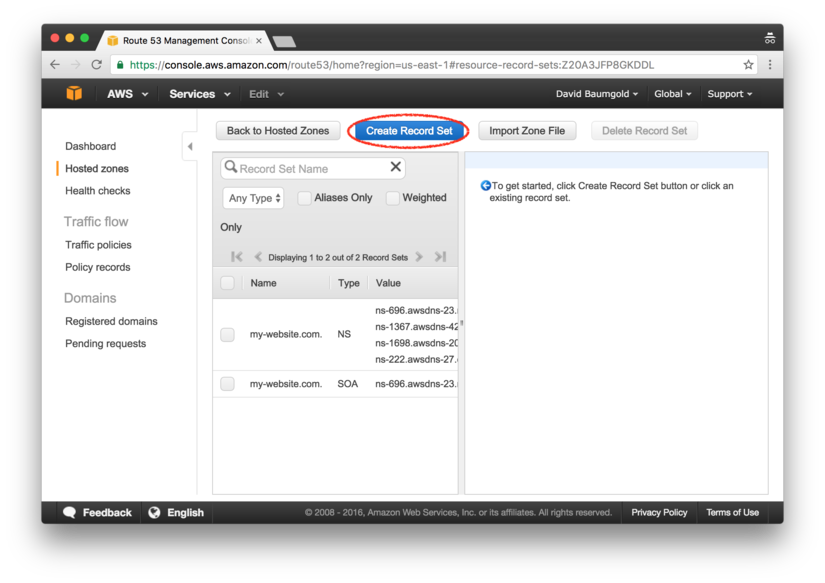 AWS Route 53: manage DNS for a domain